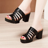 Slippers For Women To Wear 2023 Summer Fashionable Thick-Soled Waterproof Table High-Heel Open-Toe Hollowed-Out Large Size