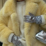 Solid Collar Faux Fur Coat- Outfit