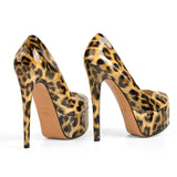 Onlymaker Women's Platform 16CM Thin Heels Pumps Fashion Leopard Round Toe Shoes Sexy Party wedding Stiletto Plus Size