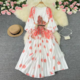 Zingj New Women's Dress Oversized Skirt Print Pleated Waist Lace Holiday