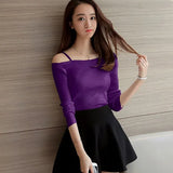 2021 Off Shoulder Sexy Women Long Sleeve Knitted Sweater Solid Skinny Slim Sweater Women Spring And Winter