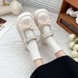 Zingj String Bead Lace Bow Lolita Jk Mary Jane Single Shoes Platform Platform Fashion Small Leather Shoes Girl-Outfit