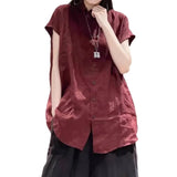 Linen Short-Sleeved Shirt Women's Summer Loose Thin Leisure Medium Long Thin Cotton Cardigan