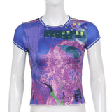 Printed Harajuku Short Sleeve Crop Top T Shirt Fashion Summer Hip Hop Basic T-shirt Women Casual 90s