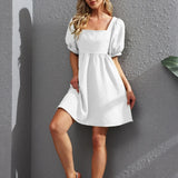 Women's Square Collar Lantern Short Sleeve Lace-up Backless Fashion Brand Elegant Dress