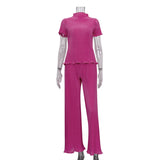 Zingj 2023 Summer New Thin T-Shirt High Waist Blue Pleated Floor Pants Casual Women's Fashion Suit-Outfit