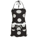 Black Polka Dot Halter Crop Top And Mini Skirt Set-Outfit