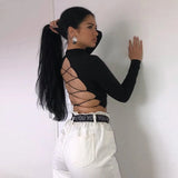 Sexy Harajuku Open Back T-shirt Long Sleeve Top Cropped Summer Tops White clothes shirt vintage tshirt tee