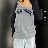Zingj Style Patchwork Color Digital Print Long-Sleeved T-Shirt Loose Shoulder And Thin