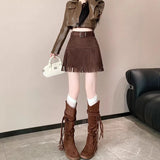 Girls Black Fake Two Spliced Half-Body Skirt High-Waisted Stripe Short Skirt Short Skirt 100-Fold