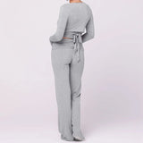 Solid Wrap Top With Tube Top And Pants Three Piece Set-Outfit