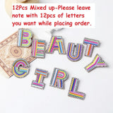 Jewelry 26 English DIY Name Letters Alphabet Rainbow Embroidery with Pin Ouch Beeding Womens Brooches Patches