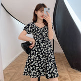Women Daisy-printing Elegant Various Design Square Collar Sweet Lady All-match Plus Size 4XL Leisure Holiday Girl