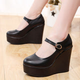 High-Slope Single-Shoe Round Cheongsam Shoes Shallow Walking Shoes Waterproof Table Thick-Soled Size 43 Magic Sticker Women's