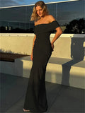 Knit Off-Shoulder Pleated Wrap Maxi Dress- Outfit