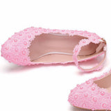 3 Cm Square-Headed Single-Shoe One-Word Wristband Spring And Autumn White Lace Wedding Shoes Bridesmaids