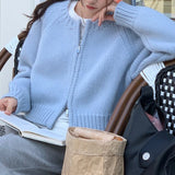 Zipper Knitted Sweater With A Girl's Early Autumn Short French Vintage Design Temperament Loose