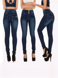 Elastic High Waist Slim Small Feet Jeans Woman-Outfit