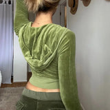 Casual Velvet Crop Top Winter Jacket Women Green Pink Zip Up Hoodies Coats Ladies Fashion Skinny Overcoat