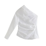 Design Solid One Shoulder Women Shirt Irregular Hem Roupas Female Blouse Chemise Top