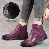 Winter Boots Leather Shoes Women's Fashion Snow Boots Women Flat Shoes Non-slip Warm Thick-Soled Sneakers Women
