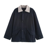 2024 Winter New Women's Street Fashion Loose Windbreaker Jacket Coat W063 9137-Outfit