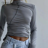 Turtleneck Y2K 2021 Long Sleeve T Shirts Women White Autumn Winter Casual Black Basic Gray Sexy Tops 90s Fashion