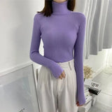 Harajuku Pullover Turtleneck Sweater Women Fall Soft Knit Sweater Slim Elastic Korean Simple Basic Cheap Jumper Solid