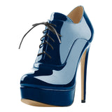 Onlymaker Women's Black Red Platform Ankle Boots High Heels Lace Up Patent leather Stiletto Sexy Lady Fashion Sexy