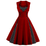Robe Femme Women Vintage Dress 50s 60s 70s Hepburn Pin Up Big Swing Retro Rockabilly Solid Dresses Red Blue Tunic