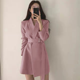 Red Small Suit Medium Long Chic Retro Belt Korean Version 2025 Casual Temperament White Suit Jacket