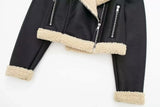 Black Pu Leather Fur One-sided Reversible Jacket- Outfit