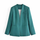 Solid Casual Women Suit Blazer Jacket Office Lady Double Pocket Cardigan Simple Coat Elegant Chic Streetwear