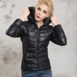 New Spring Autumn Ultra Thin Women Jacket Short Design Hooded Duck Down Coat Female Stand Collar Plus Size