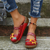National Wind-Thick Flowers Handmade Slippers Women Retro Bag Head Beach Cold