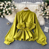 Zingj Female Designer Of Long-Sleeved Shirt Has A Small Sense Of Three-Dimensional Pleated Lotus Leaf Edge To Show The Lean Temperament Of Spring
