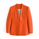 Solid Casual Women Suit Blazer Jacket Office Lady Double Pocket Cardigan Simple Coat Elegant Chic Streetwear