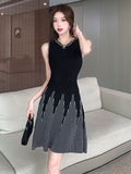 Zingj Real-Life French Style Sleeveless Knitted Dress A-Shaped Skirt With A Slim Waistcoat In