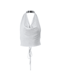 Metallic Silver Halter Cropped Tank Top- Outfit