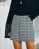 women Plaid skirt autumn new style commuting houndstooth skirt A-line length lady short skirt good fashion women