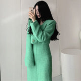 Autumn Winter Korean Women Skirt Two-piece Tweed Blazer + Long Skirt Set Elegant Two-piece Set Mid Length Skirt Suits