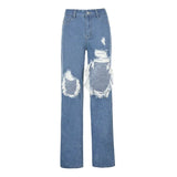 Hollow Out Distressed Ripped Jeans for Women Casual Vintage Skinny High Waisted Denim Pants Capris High