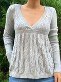 Solid V Neck Crochet A Line Hem Sweater- Outfit