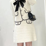 2023 Spring and Autumn New Style Small Fragrance Fashion Suit Skirt Women's Sweet Bow Tie Suit Jacket Skirt Two-piece