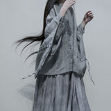 MAO Yamamoto Dark Summer Beach Black White Super Long Irregular Big Swing Elegant Suspender Dress Women Femme Y2K