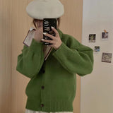 Zingj Collar Solid Color Hong Kong Wind Sweater 2024 Autumn Winter New Women's Sweater Cardigan Single Breasted Top Coat-Outfit