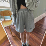 Casual Heart Shape Sports Shorts Women Cute Preppy Style Loose Wide Leg Short Pants Girl Student High Waist Sweet