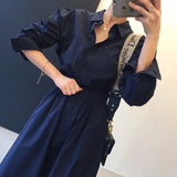 Vintage Full Sleeve Shirt Dress Autumn Slim Waist Ladies A-line Dress Vestidos Femme