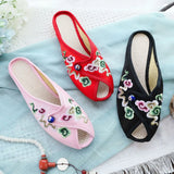 Zingj Embroidered Cloth Shoes Cloth Art Outside Wear Slippers Summer Cool Drag National Wind Retro Xiangyun Fish Mouth Women's