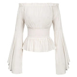 Gothic Renaissance Blouse Flare Sleeves Ruffles Off Shoulder Corset Tops Medieval Victorian Cosplay Costume Pirate